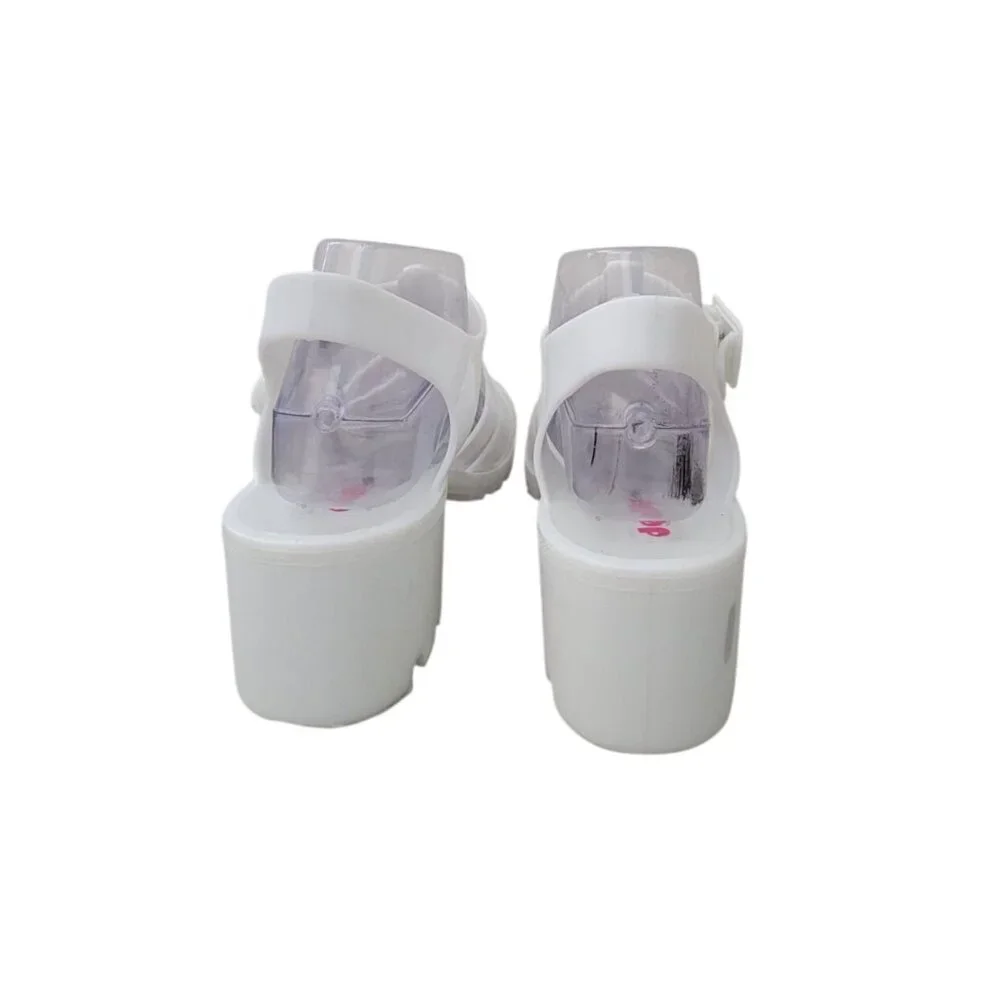 DOLLY MIX White Jelly Platform Strappy Sandals Chunky Heel Women's Sz 8.5 - Picture 3 of 9